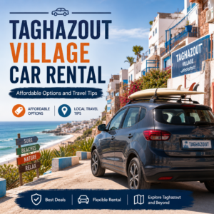 Taghazout car rental office with affordable options and travel tips for exploring beaches and nature