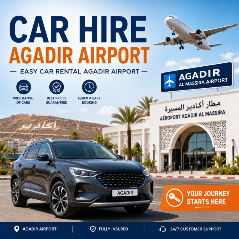Car hire Agadir Airport with easy booking, wide car selection, and 24/7 customer support